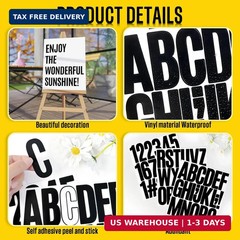 9 Sheet Large Letter Stickers – 3 Inch Black Vinyl Self Adhesive Alphabet Number