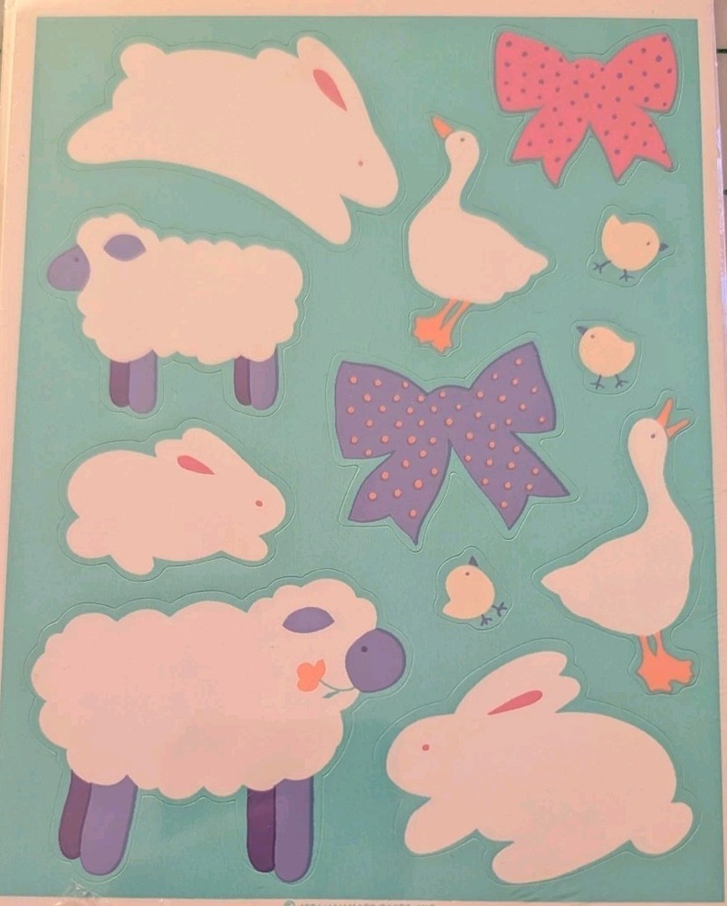 Vintage Hallmark Stickers Funny Lamb Sheep Duck Gift Wrap Stickers 1 Sheet