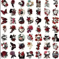 50 Random Gothic Punk Skull Rose Themed Stickers