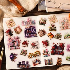 40Pcs Floral Books Stack Cat PET Stickers Journal Card Planner Scrapbook Crafts
