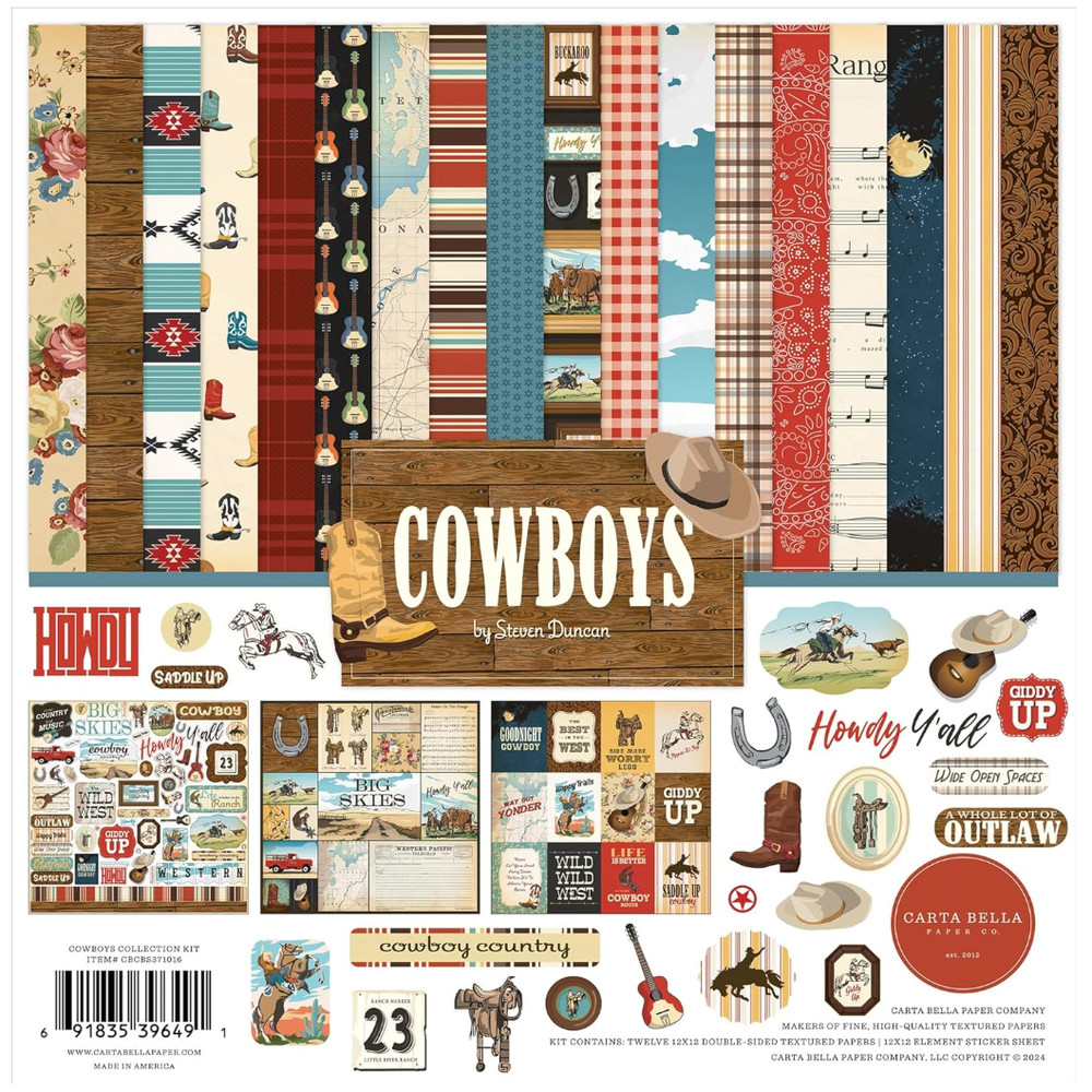 Echo Park Cowboys Collection Kit 12 x 12 Element Paper/Stickers #CBCBS371016