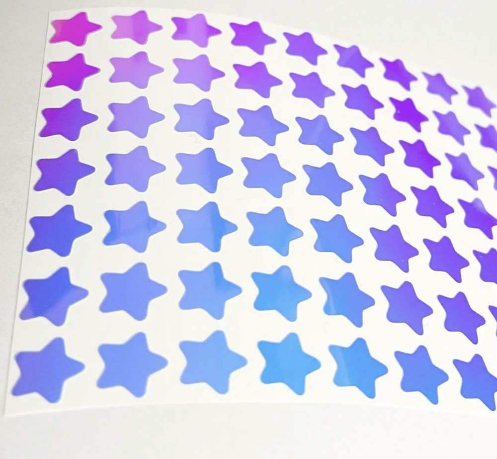 White/Blue Holographic Star Stickers! ~ 0.3 to 1.5 inch Custom Size