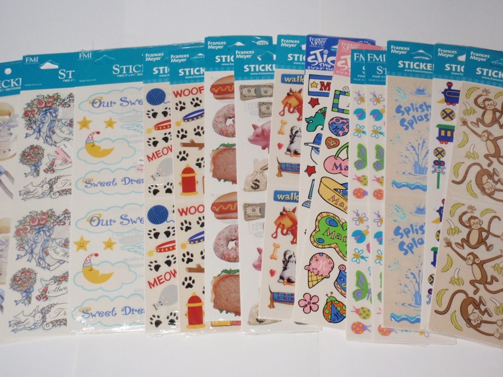 Lot 15 Packs Frances Meyer Stickers: Bug, Train, Splashes, Lunch, Money…SEALED