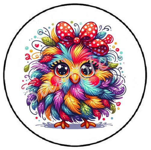 COLORFUL CHICKEN WITH POLKA DOT BOW ENVELOPE SEALS LABELS STICKERS PARTY FAVORS