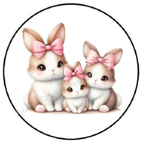ADORABLE BUNNIES WITH PINK BOWS ENVELOPE SEALS LABELS STICKERS PARTY FAVORS