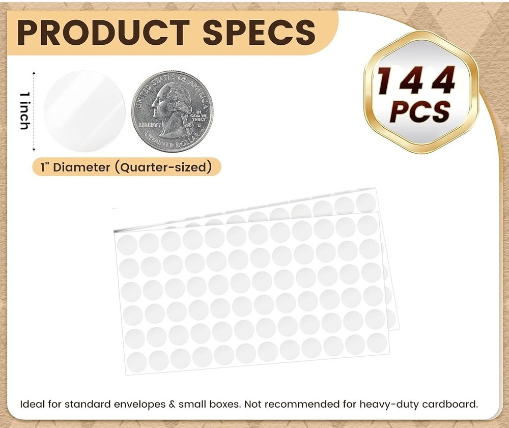 144 Pcs Clear Retail Package Seals 1″Inch Premium PET Transparent Oil-Based Glue