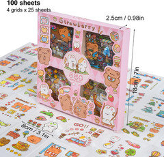 Cute Cartoon Animals Scrapbook Stickers – 100 Sheets Kawaii Aesthetic Transparen