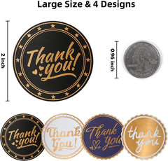 Thank You Stickers 2 inch Round, 500pcs Waterproof Thank You Stickers Gold Foil