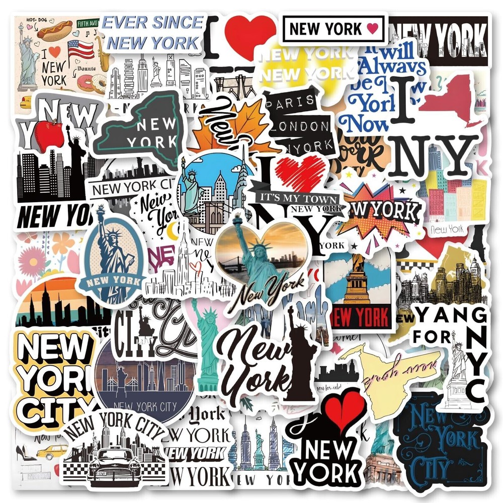 60 Pc New York Stickers City Travel Stickers Vinyl Waterproof Decals State USA