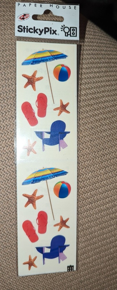 Paper House Sticky Pix Stickers Beach Chair umbrella ball flip flops New in pack