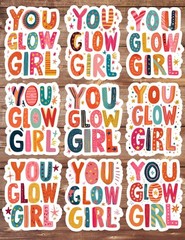 You Glow Girl Die Cut Vinyl Stickers Set Scrapbooking Laptop Waterbottle