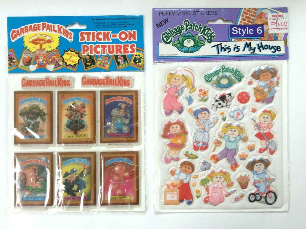 VINTAGE 80s GARBAGE PAIL KIDS + CABBAGE PATCH KIDS VINYL STICKERS – SUPER RARE!