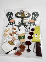 4 pagesKawaii Japan Cafe Puffy Pvc Sticker Sheet Scrapbooking, Diaries, Collect
