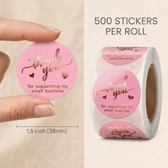500 Pcs 1.5 Inch Pink and Rose Gold Thank You Stickers for Small Business, Sm…