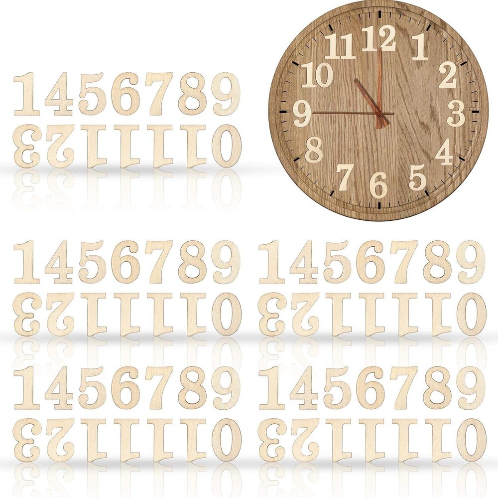 Jetec 75 Pieces Wooden Clock Numbers Kit in 5 Sets Arabic Original Color