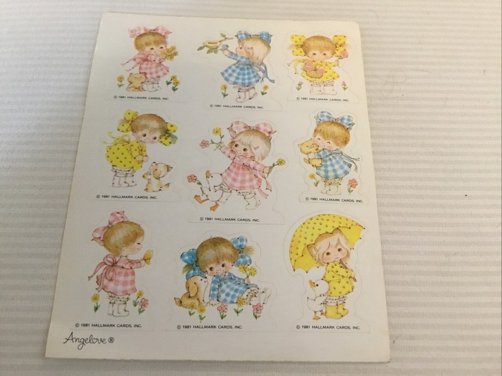vintage 1981 hallmark cards angelove sticker sheet adorable girls htf