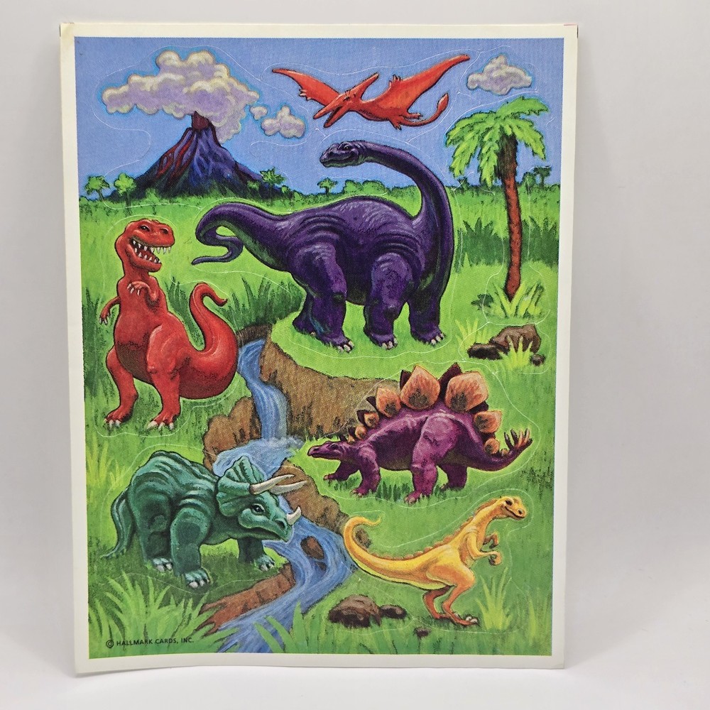 Vintage Hallmark Dinosaur Sticker Sheet Bright Colors