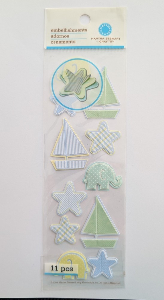 Martha Stewart Baby Boy Sailboats Stars & Elephants Pop Up Scrapbooking Stickers