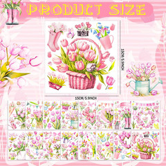 16 Sheets Pink Tulip Spring Rub on Transfers for Crafts 6X6 Inch Flower Rub on T