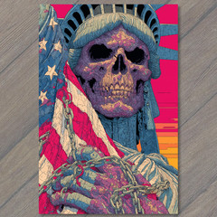 STICKER Liberty Skeleton Chains Purple Skull Neon Flag Horror Dystopian USA