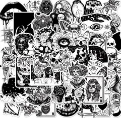 LOT of 10 pcs GOTHIC theme black & white random decals astrology witchcraft taro