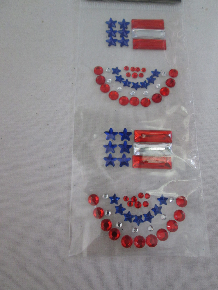 Lot of 2 pkgs. July 4th Assorted Patriotic Gemstone Stickers, New OOP