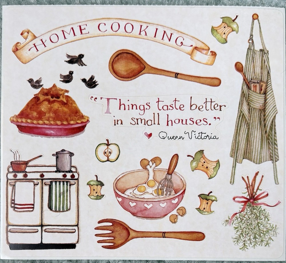 Vintage HOME COOKING 12702 Susan Branch Sticker Sheet Baking Pie Apples Apron