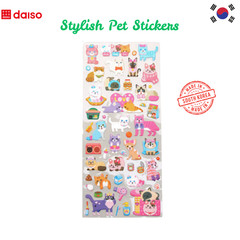Daiso Korea 16pcs Kawaii Sticker Set Fruit, Animal,Emoji, Dinosaur, Dessert,Doll