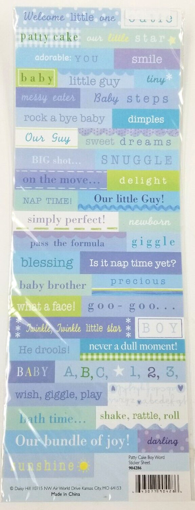 Daisy Hill Newborn Baby Boy Stickers Pastel Blue Words & Phrases Scrapbooking