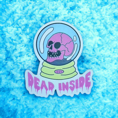 Pink Dead Inside Skull Globe Sticker Spooky Pastel Goth Cute Creepy Punk Scary
