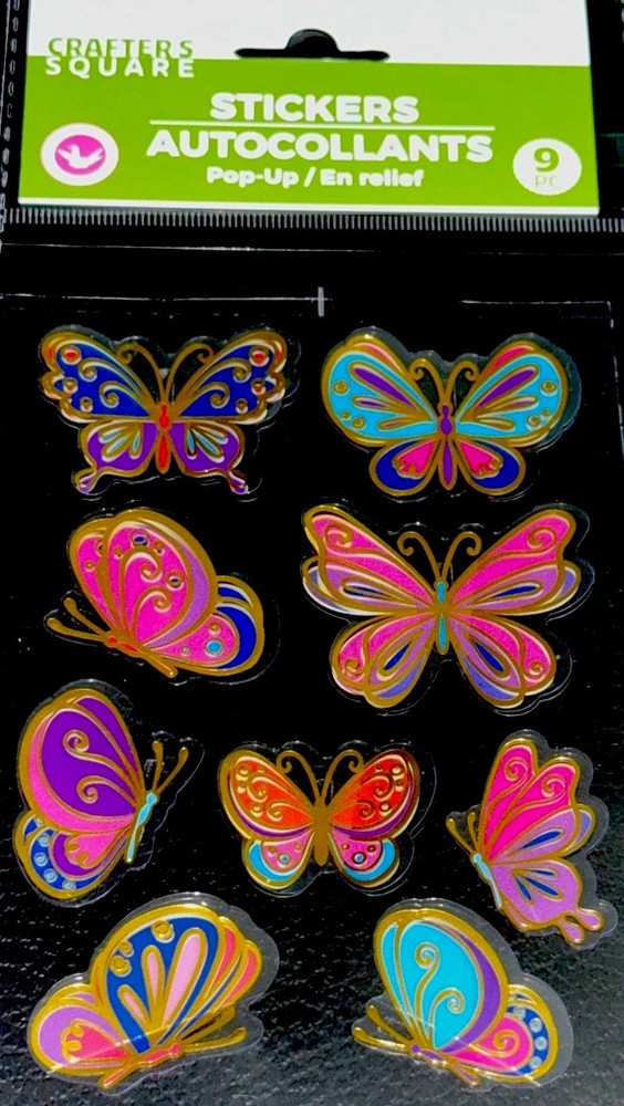 BUTTERFLIES✨9✨STICKERS✨🦋✨💖✨🦋✨💜✨🦋✨💙✨🦋✨5” X 3 1/2”✨GOLD METALLIC AROUND✨💫