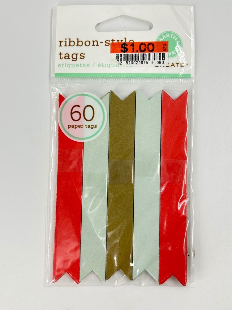 Martha Stewart Ribbon-Style Tags Paper Tags 60 Pcs Red Gold Blue
