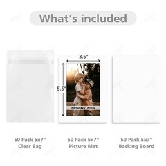 , Pack of 50 White Pre-Cut 5×7 Picture Mat for 4×6 Photo with White Core Beve…