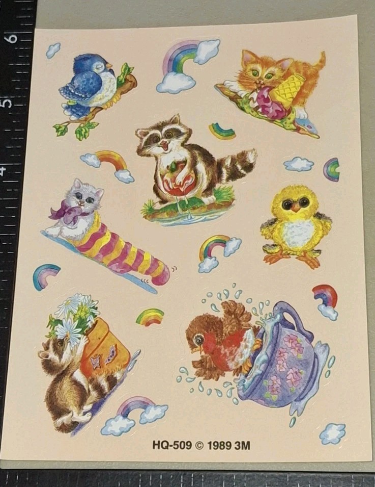 Vintage Stickers 3m Post It Note Cute Animals Rare 1 Sheet