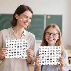 960Pcs Black Eye Mouth Stickers, 48 Designs Cartoon Face Expression Stickers for