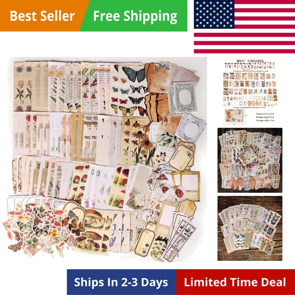 200 Vintage Scrapbook Supplies for Journals, Planners, and Collage Art