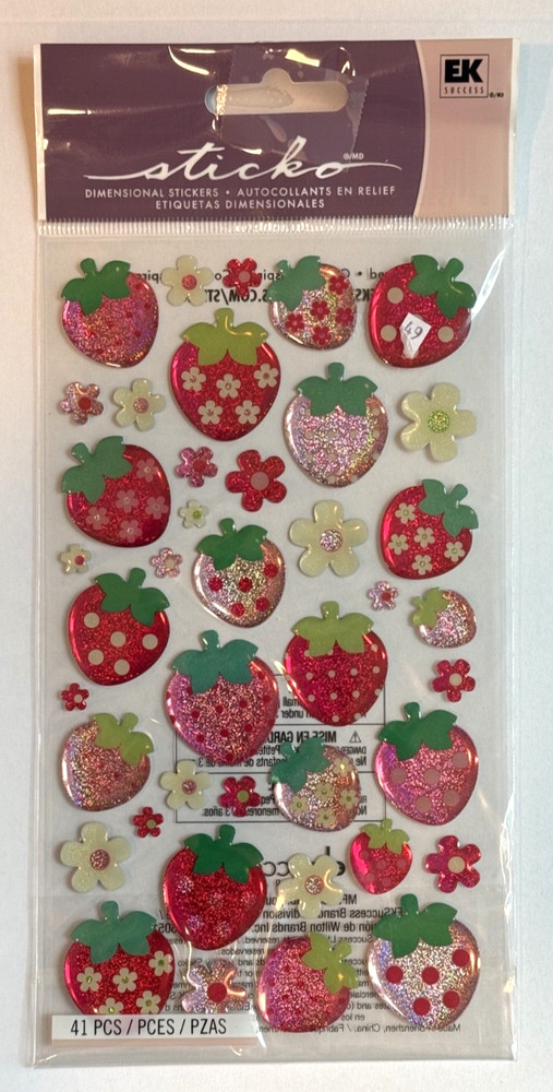 Summer FRUIT STICKERS Epoxy Glitter Strawberry Blossoms sticko