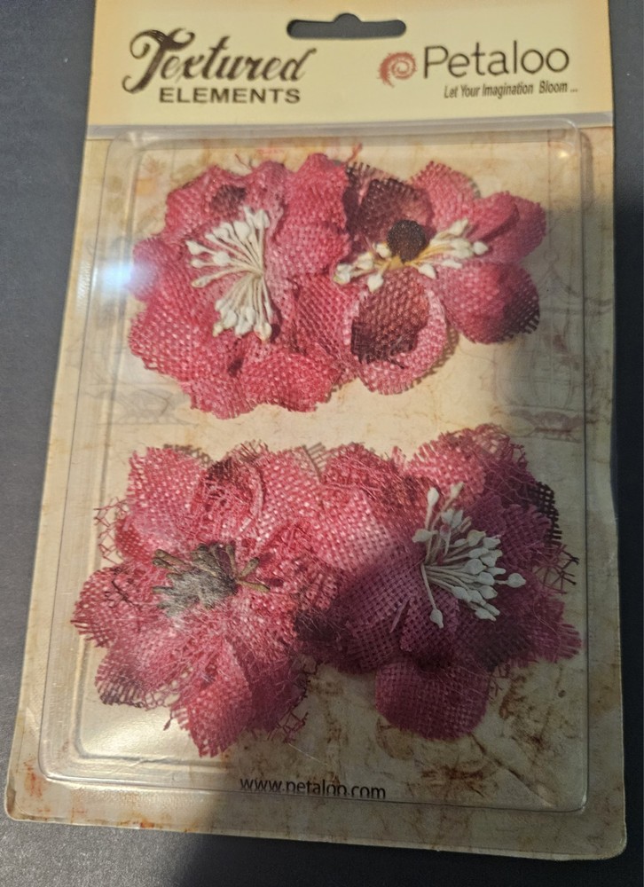 Petaloo Petal Crafting Burlap Blossoms Fuschia quan 4 NEW