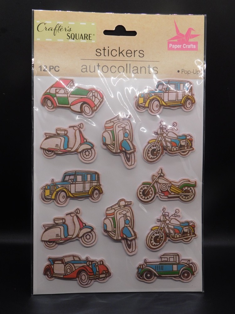 Crafter’s Square pop up stickers Vehicles, cars, scooters, motorcyle 12 pc