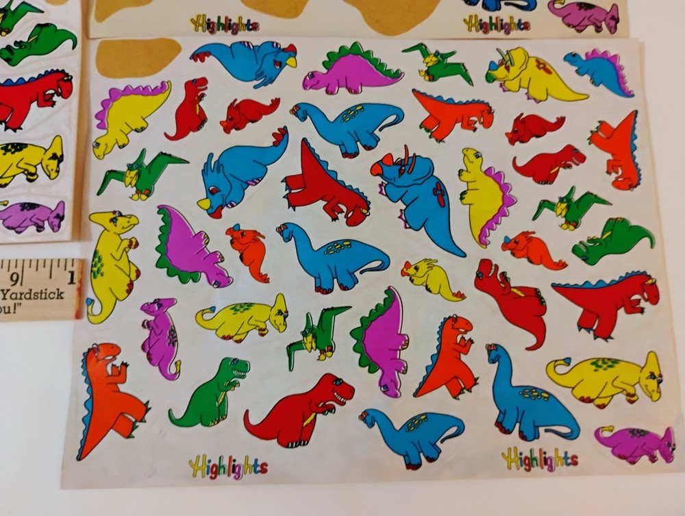 Vtg Highlights Magazine Dinosaur Stickers 3 Sheets * Missing Some See Photos