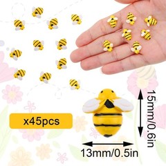 45 Pcs Tiny Resin Bees Small Plastic Bumble Bee Decor Honey 14MM, yellow
