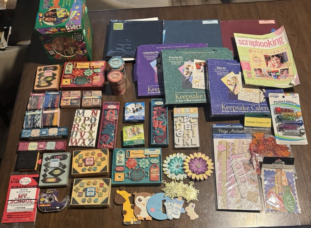 Huge Scrapbooking Craft Supply Lot Paper Stickers Stamps Decorative Scissors