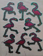 NEW VTG 80’s HALLMARK RAZZLE DAZZLE Glitter Flamingos Sticker Sheet