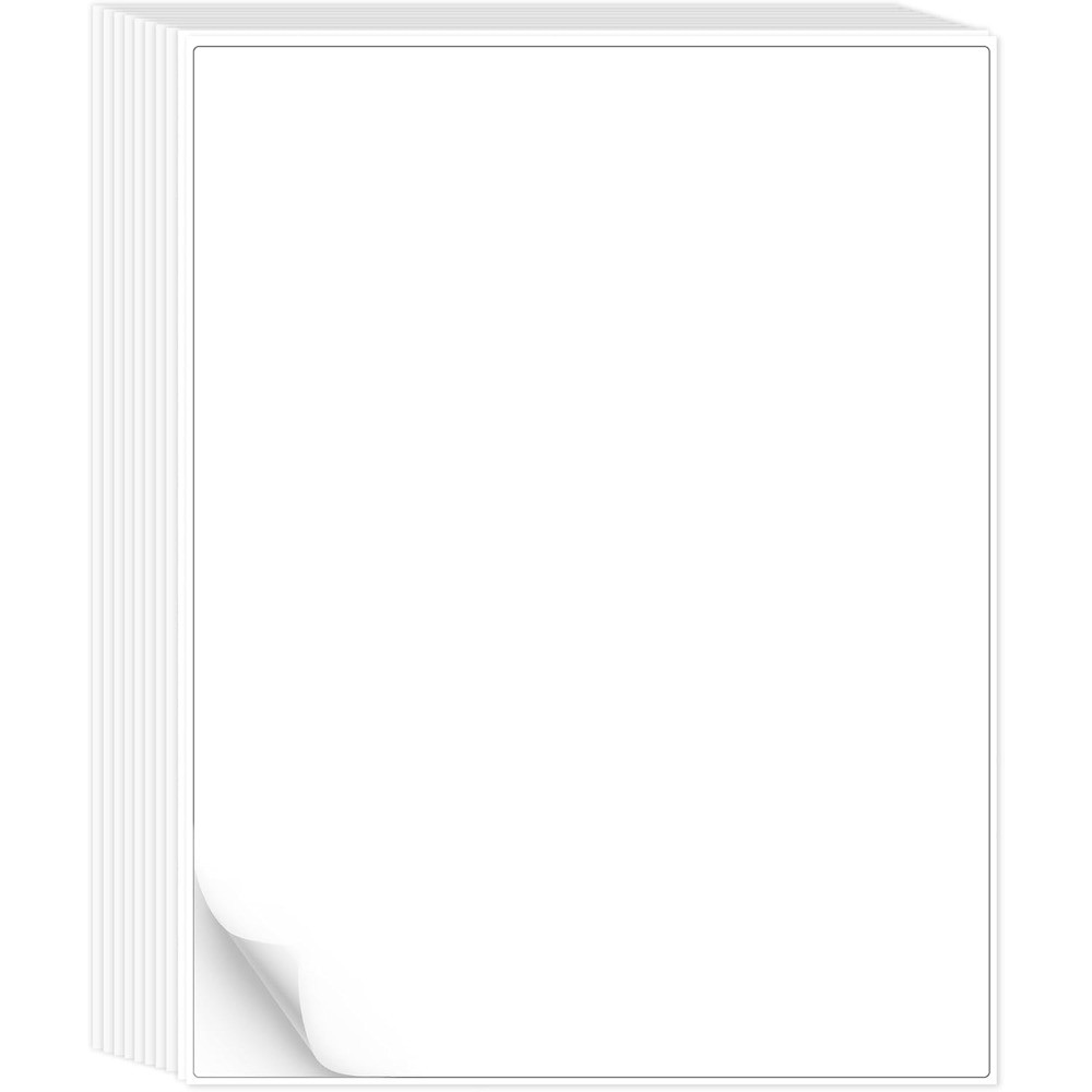 White Sticker Paper Full Sheet Labels, 8.5 x 11 Matte Printable Sheets for Laser