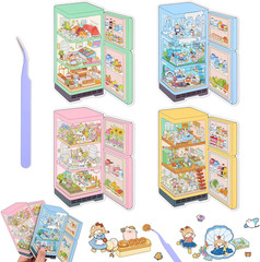 4 Sets DIY 3D House Scene Stickers – Forest, Deep Sea, Paradise Garden, Island