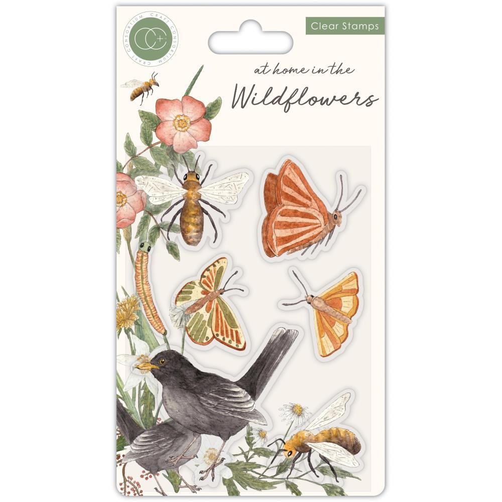 New Craft Consortium rubber Stamp BEES & BUTTERFLIES IN THE WILDFLOWERS freeUSAs