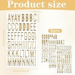 6 Sheets Gold Letter Stickers 3D Glitter Alphabet Puffy 1 Inch for Crafts