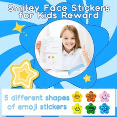 1000 Pcs Smiley Face Star Stickers for Kids Reward, 1 inch Holographic Smiley Fa