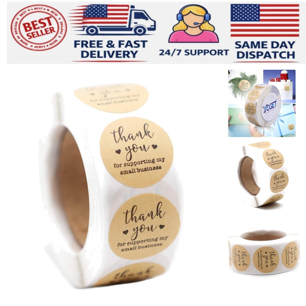 500 Eco-Friendly Thank You Stickers – 1.5» Round Kraft Labels for Small Biz