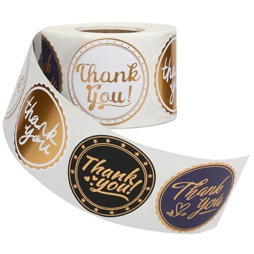Thank You Stickers 2 inch Round, 500pcs Waterproof Thank You Stickers Gold Foil